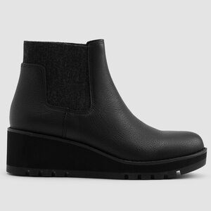 Eileen Fisher Chelsea Wedge Washed Leather Bootie Ankle Boot Smooth Black Size 8